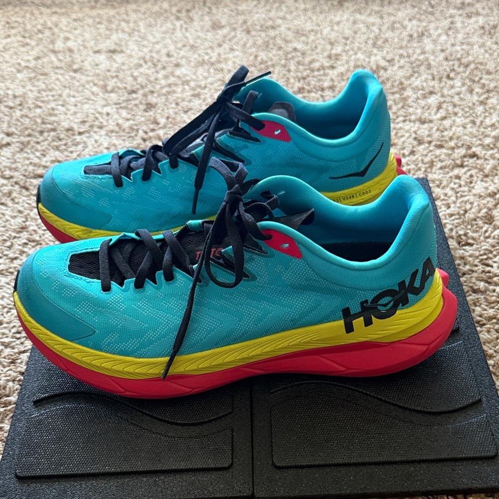 Hoka Turquoise and Yellow Athletic Shoes